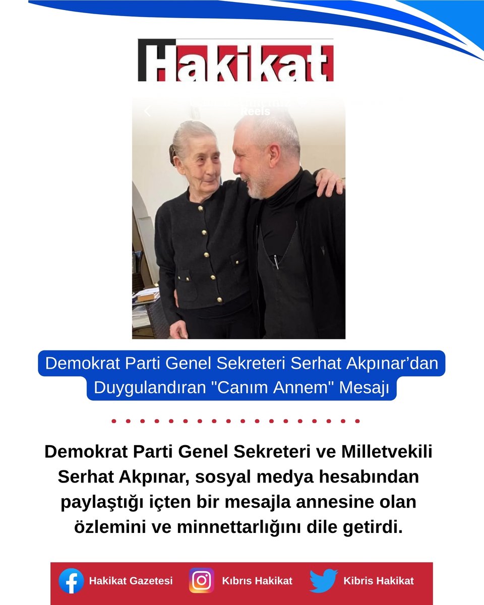 Demokrat Parti Genel Sekreteri ve Milletvekili Serhat Akpınar, sosyal medya hesabından paylaştığı içten bir mesajla annesine olan özlemini ve minnettarlığını dile getirdi.  

#CanımAnnem #AnneSevgisi #SerhatAkpınar #DuygusalMesaj #AileBağı #AnnelerGünü #Sevgi

<a href="/akpinar_serhat/">Serhat AKPINAR</a>
