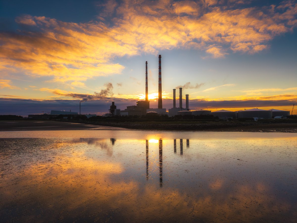 Sunset reflections of Poolbeg.