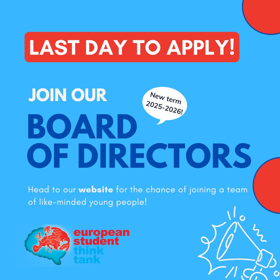 LAST DAY TO APPLY TO JOIN OUR BOARD! 🚨 

We are recruiting a new Board for 2025–2026! If you're passionate about youth engagement, policy, and making a difference across Europe, this is your chance to lead. 🌍✨

📌 Explore the board positions: lnkd.in/e5euX6ex