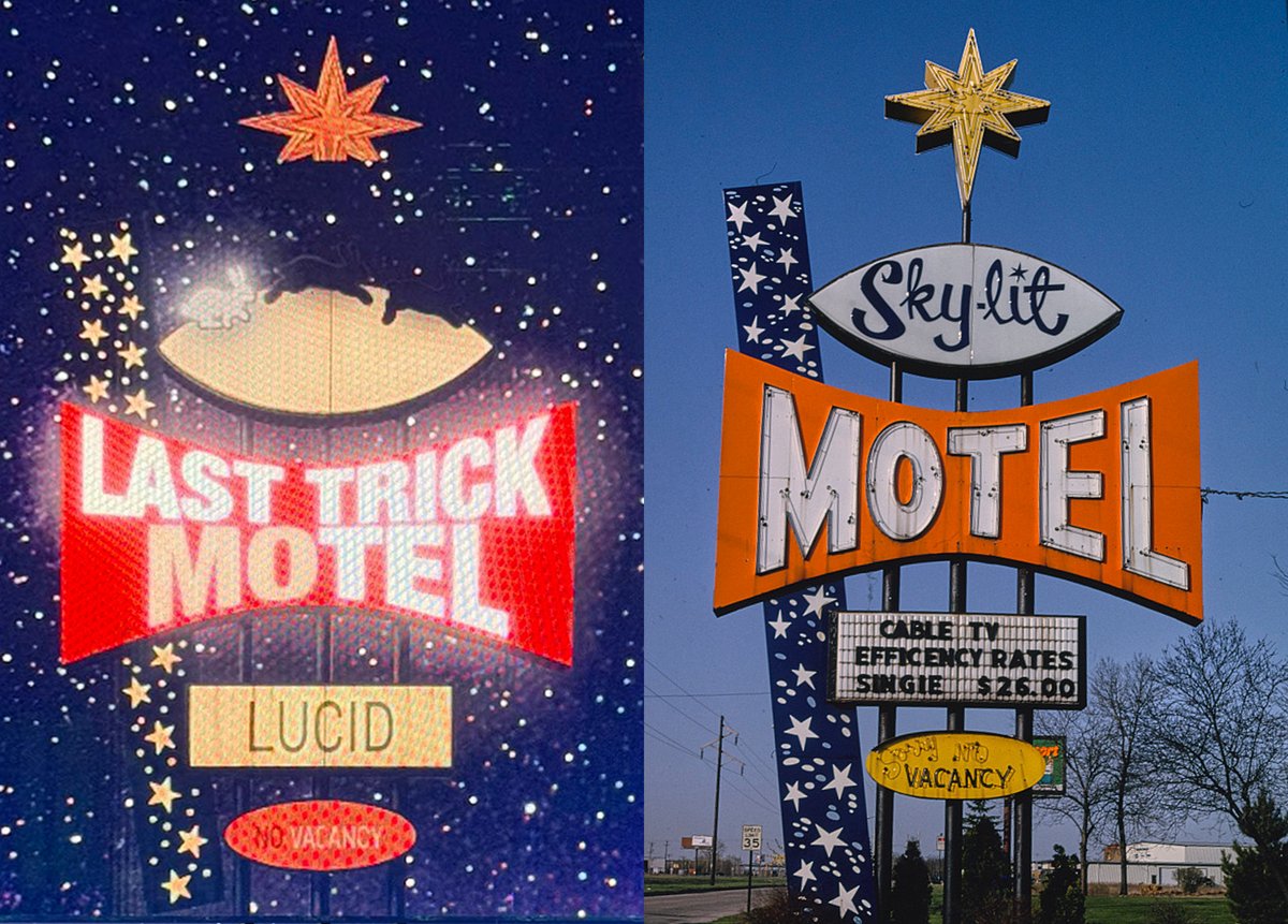 MMattRip's tweet image. I did some digging and found the reference for Halsey's Last Trick Motel graphic - it's the Sky-lit Motel in Green Bay, WI. I wonder why the bottom of the star is cut off, is there something there to be reveal/lit up at a later point? 👀