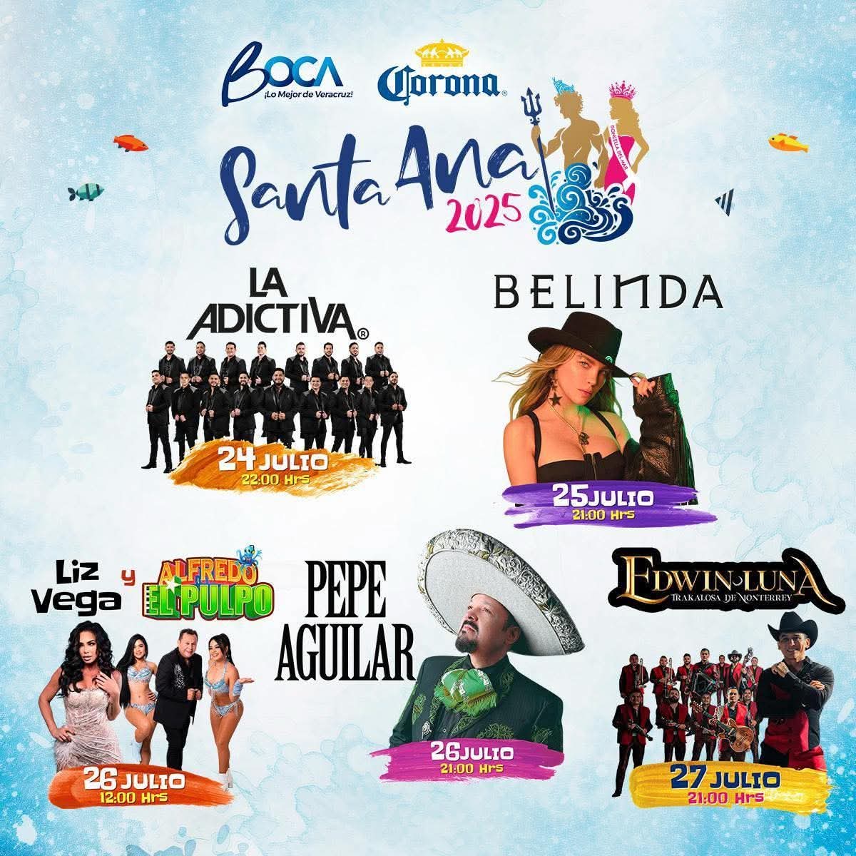 Tipsdeveracruz's tweet photo. Les comparto la cartelera de las Fiestas de Santa Ana 2025. Prepárense para vivir cuatro días de música, fiesta y tradición como solo en Boca del Río lo sabemos hacer.

¡No falten, los esperamos!

#FiestasDeSantaAna2025 #BocadelRío #LoMejordeVeracruz https://t.co/h0W73ejJEO