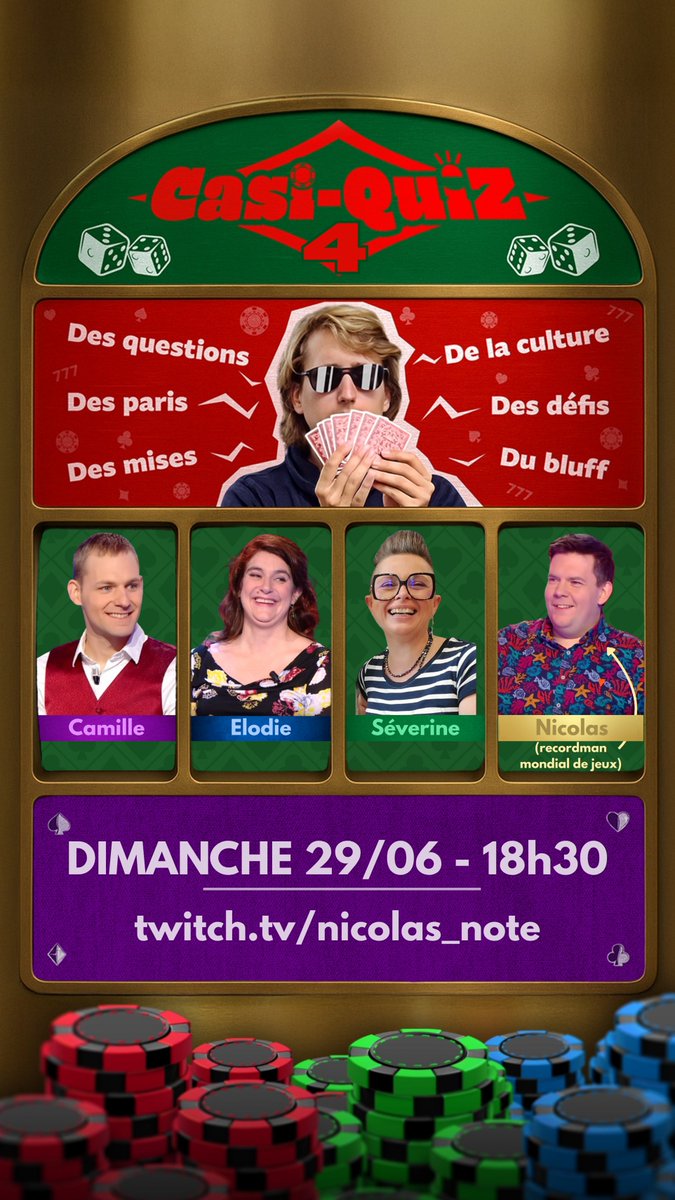 Nicolas_note (@nicolas_note_) on Twitter photo On l'aurait presque oublié mais ce soir, on joue avec nos connaissances dans la salle du Casi-Quiz 😊
Parce que cette émission-là, <a href="/DelphineErnotte/">Delphine Ernotte Cunci</a> ne peut pas la déprogrammer ! 💪
À 18h30 sur Twitch.tv/nicolas_note On l'aurait presque oublié mais ce soir, on joue avec nos connaissances dans la salle du Casi-Quiz 😊
Parce que cette émission-là, <a href="/DelphineErnotte/">Delphine Ernotte Cunci</a> ne peut pas la déprogrammer ! 💪
À 18h30 sur Twitch.tv/nicolas_note