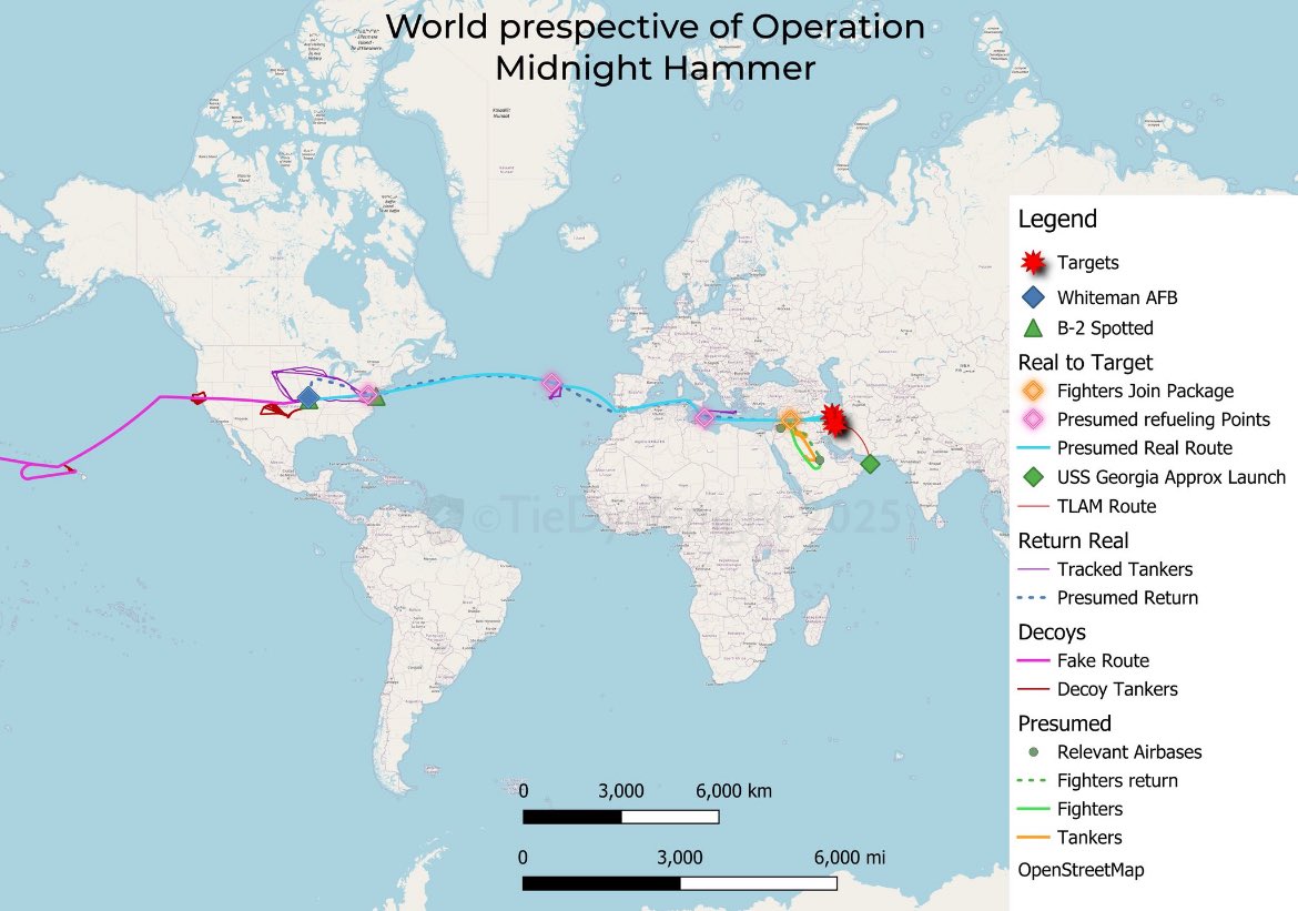 الخريطة الكاملة لعملية "مطرقة منتصف الليل" والموارد المستخدمة تثبت أن القوات الأمريكية في #السعودية كان لها دور رئيسي في الحرب على #إيران لدعم إسرائيل.