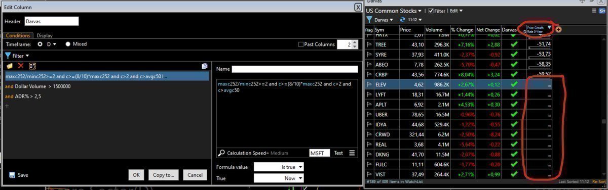 Current Darvas stock list.....

I put in a horisontal line at ATH so if I get the stock in my daily HTF scans during the week I quickly know it is a Darvas stock and it gives me some more conviction...                                    

Darvas criterias are timeless....