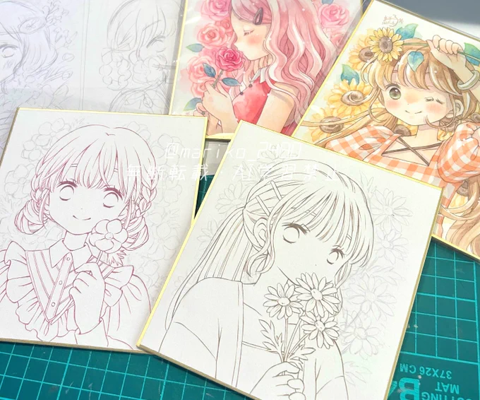 クリマで色紙が2枚残ったので、デザフェスに向けて同じお花シリーズで追加で描いてます🌼
目標6枚🔥 
