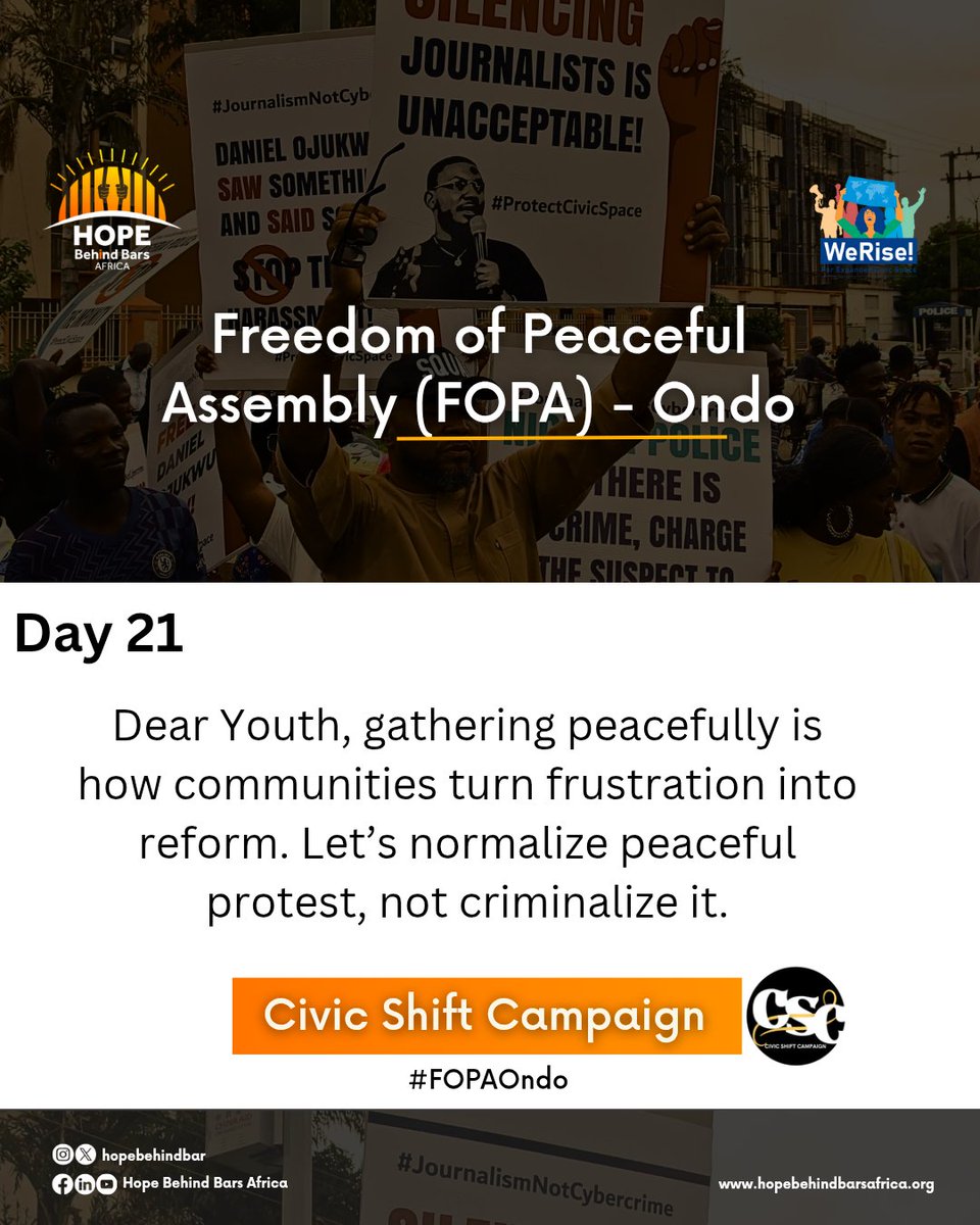#FOPAOndo
#NonViolentVoices
#CivicShiftCampaign
#HopeBehindBarsAfrica
<a href="/hopebehindbar/">HOPE BEHIND BARS AFRICA (Criminal Justice Reforms)</a>