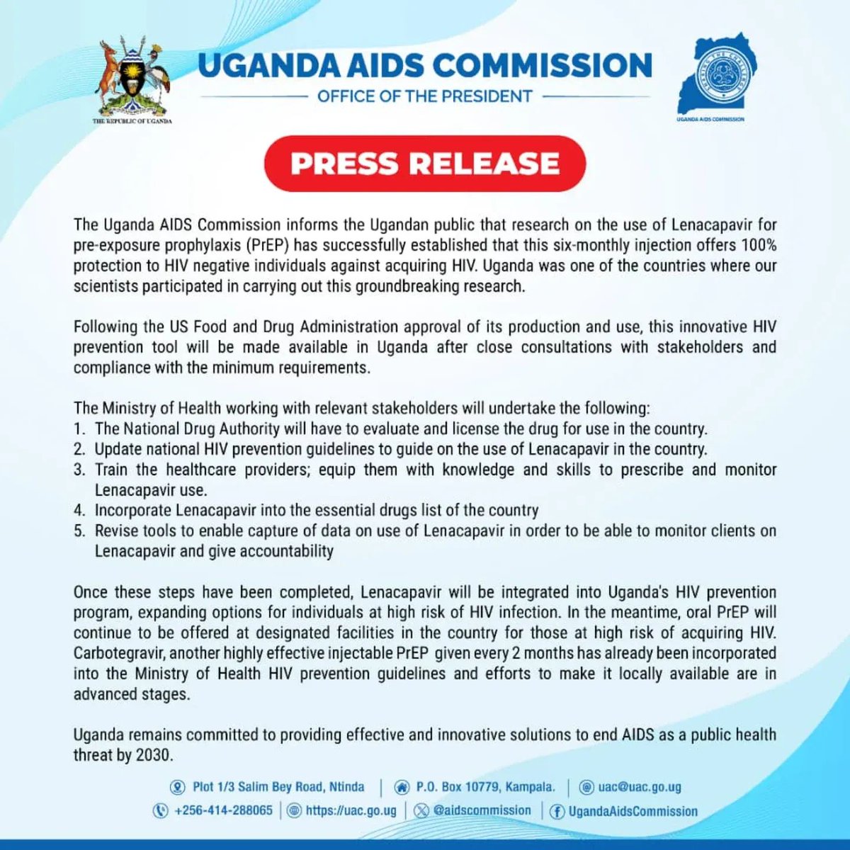 Sudhirntv's tweet image. The Uganda AIDS Commission has introduced a new drug if taken when you are HIV negative, it will prevent you from contracting the deadily disease for six months. Meaning one needs two doses a year. Will this increase the level of recklessness?
