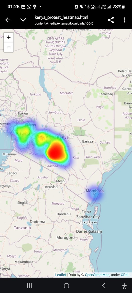 June 25th commemoration protests Heatmaps:
The protests were witnessed in at least 21 counties largely affecting urban and peri-urban areas, with Nairobi as the epicenter. 
Places that historically had fewer or no recorded protests also emerged as flashpoints.