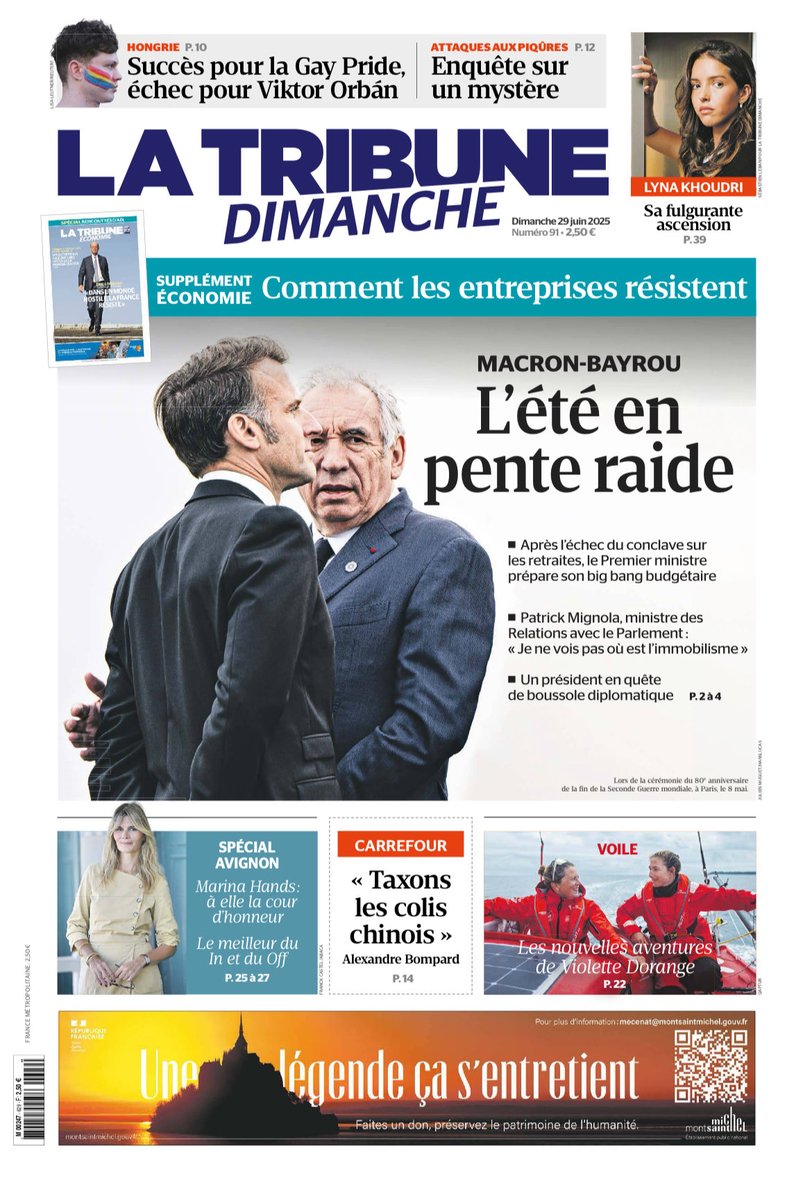 Anne-Christine Lang (@achristine_lang) on Twitter photo Bayrou, la politique, l’Iran, Marina Hands, Lyna Khoudri, les Rencontres d’Aix, entre autres.
Lire la <a href="/TribuneDimanche/">La Tribune Dimanche</a> et boire frais
Bon dimanche ! Bayrou, la politique, l’Iran, Marina Hands, Lyna Khoudri, les Rencontres d’Aix, entre autres.
Lire la <a href="/TribuneDimanche/">La Tribune Dimanche</a> et boire frais
Bon dimanche !