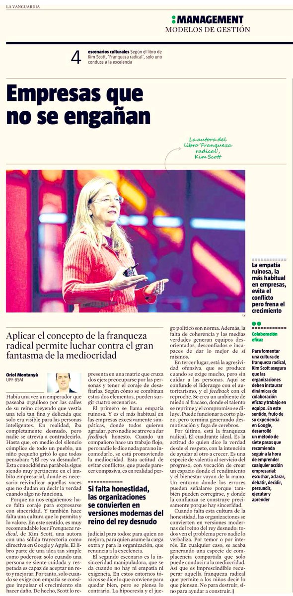 Javier G Álvarez (@javigalvarez) on Twitter photo “Cuando falta la cultura de la honestidad, las empresas se convierten en versiones modernas del reino del rey desnudo: todos ven el problema pero nadie lo verbaliza”
Honestidad, empatía y respeto vs complacencia
Empresas que no se engañan <a href="/oriolmv/">Oriol Montanyà</a> en <a href="/LaVanguardia/">La Vanguardia</a> “Cuando falta la cultura de la honestidad, las empresas se convierten en versiones modernas del reino del rey desnudo: todos ven el problema pero nadie lo verbaliza”
Honestidad, empatía y respeto vs complacencia
Empresas que no se engañan <a href="/oriolmv/">Oriol Montanyà</a> en <a href="/LaVanguardia/">La Vanguardia</a>