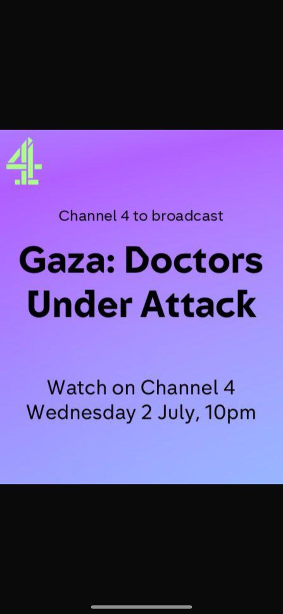 British Arab Nursing and Midwifery Association UK (@banma2023) on Twitter photo _Not To Be Missed..._
*Gaza:*
*Doctors Under Attack*
Channel 4 (UK)
Wednesday, 2 July, 2025
Thank you
<a href="/Channel4News/">Channel 4 News</a> <a href="/gbtpo/">Dr Theresa Porrett</a> <a href="/RoyLilley/">Roy Lilley 💙</a>
*Make sure you watch it .* _Not To Be Missed..._
*Gaza:*
*Doctors Under Attack*
Channel 4 (UK)
Wednesday, 2 July, 2025
Thank you
<a href="/Channel4News/">Channel 4 News</a> <a href="/gbtpo/">Dr Theresa Porrett</a> <a href="/RoyLilley/">Roy Lilley 💙</a>
*Make sure you watch it .*