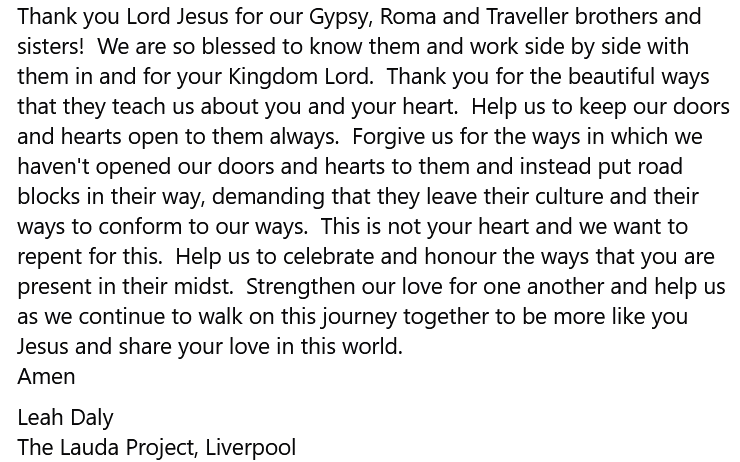 SanctuaryPlaces's tweet photo. Today's prayer comes from Leah Daly from the Lauda Project. #GRTHM25 #GRTHM #GypsyRomaTravellerHistoryMonth https://t.co/p2rFStr6Xs