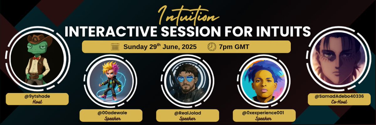 9ytshade 👁️ (@9ytshade) on Twitter photo INTUITS SESSION || Live on X Space 🎙️
This isn't an AMA.
It’s <a href="/0xIntuition/">Intuition 👁️</a> community vibes mainly, flowing, and sharing our intuitive thoughts.
🗓️ Today June 29th at 7:00pm GMT
📍Live on X space
Link - x.com/i/spaces/1OyKA…
Set your Reminder & $TRUST your 👁️
gTRUST INTUITS SESSION || Live on X Space 🎙️
This isn't an AMA.
It’s <a href="/0xIntuition/">Intuition 👁️</a> community vibes mainly, flowing, and sharing our intuitive thoughts.
🗓️ Today June 29th at 7:00pm GMT
📍Live on X space
Link - x.com/i/spaces/1OyKA…
Set your Reminder & $TRUST your 👁️
gTRUST