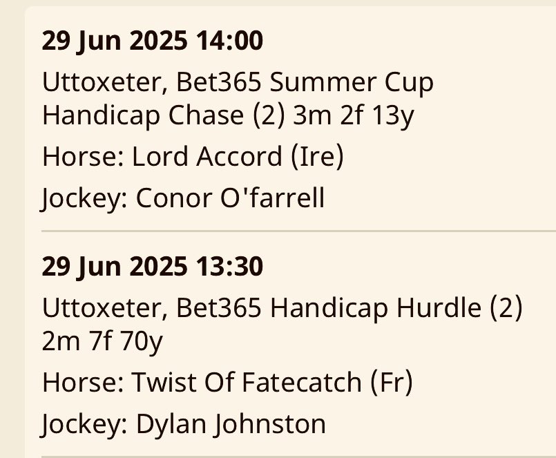 Kieran Fitzgerald (@tensplenty1) on Twitter photo 2 Runners for Team <a href="/Neil_Mulholland/">Neil Mulholland</a> today at <a href="/UttoxeterRaces/">Uttoxeter Racecourse</a> Jockeys 🏇<a href="/D_Johnston01/">Dylan Johnston</a> <a href="/CoFarrell20/">Conor O Farrell</a> Best of Luck 🤞 <a href="/Conoroneill83/">Conor O'Neill</a> <a href="/Kieramul/">Kiera Mulholland</a> <a href="/brianfmul/">Brian Mulholland</a> <a href="/Paul_Horses1st/">The Wicket Chicken</a> <a href="/Stevo05946874/">Stevo</a> <a href="/JoeSeward1/">Joe Seward</a> <a href="/vinnygrennan/">Vinny Grennan</a> <a href="/WeaverRacing/">Patrick Weaver</a> <a href="/padawanJonathan/">Jonathan Whymark</a> <a href="/william74386052/">william slattery</a> <a href="/dave2482/">Dave</a> <a href="/ScottHepburn4/">Scott</a> 2 Runners for Team <a href="/Neil_Mulholland/">Neil Mulholland</a> today at <a href="/UttoxeterRaces/">Uttoxeter Racecourse</a> Jockeys 🏇<a href="/D_Johnston01/">Dylan Johnston</a> <a href="/CoFarrell20/">Conor O Farrell</a> Best of Luck 🤞 <a href="/Conoroneill83/">Conor O'Neill</a> <a href="/Kieramul/">Kiera Mulholland</a> <a href="/brianfmul/">Brian Mulholland</a> <a href="/Paul_Horses1st/">The Wicket Chicken</a> <a href="/Stevo05946874/">Stevo</a> <a href="/JoeSeward1/">Joe Seward</a> <a href="/vinnygrennan/">Vinny Grennan</a> <a href="/WeaverRacing/">Patrick Weaver</a> <a href="/padawanJonathan/">Jonathan Whymark</a> <a href="/william74386052/">william slattery</a> <a href="/dave2482/">Dave</a> <a href="/ScottHepburn4/">Scott</a>