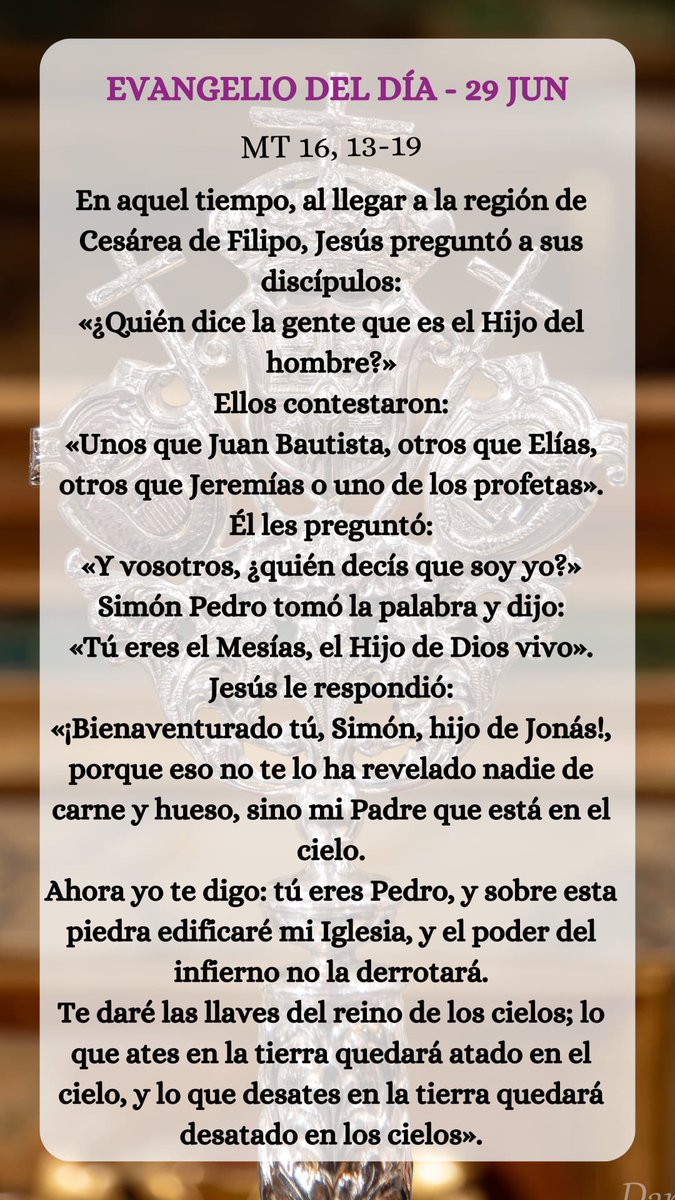 Hoy domingo 29 de junio os dejamos el Evangelio dominical para su lectura y reflexión. #SomosMuseo #450AñosMuseo