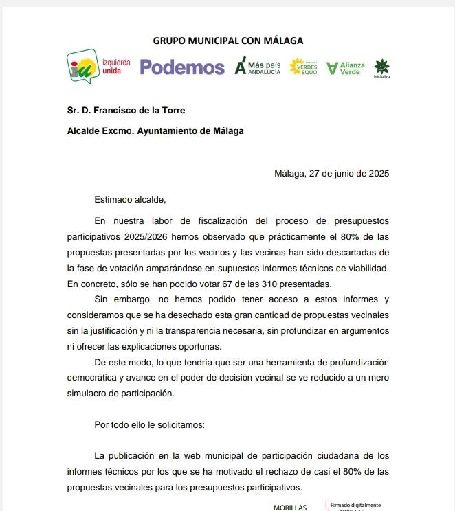 Toni Morillas (@antoniamorillas) on Twitter photo El 80% de las propuestas presentadas por las vecinas al presupuesto participativo de <a href="/malaga/">Ciudad de Málaga</a> han sido descartadas sin dar ningún tipo de explicación.
Sólo 67 de las 310 presentadas pueden votarse. Menudo postureo. Se ríen de las vecinas y de su derecho a la participación 👇👇 El 80% de las propuestas presentadas por las vecinas al presupuesto participativo de <a href="/malaga/">Ciudad de Málaga</a> han sido descartadas sin dar ningún tipo de explicación.
Sólo 67 de las 310 presentadas pueden votarse. Menudo postureo. Se ríen de las vecinas y de su derecho a la participación 👇👇