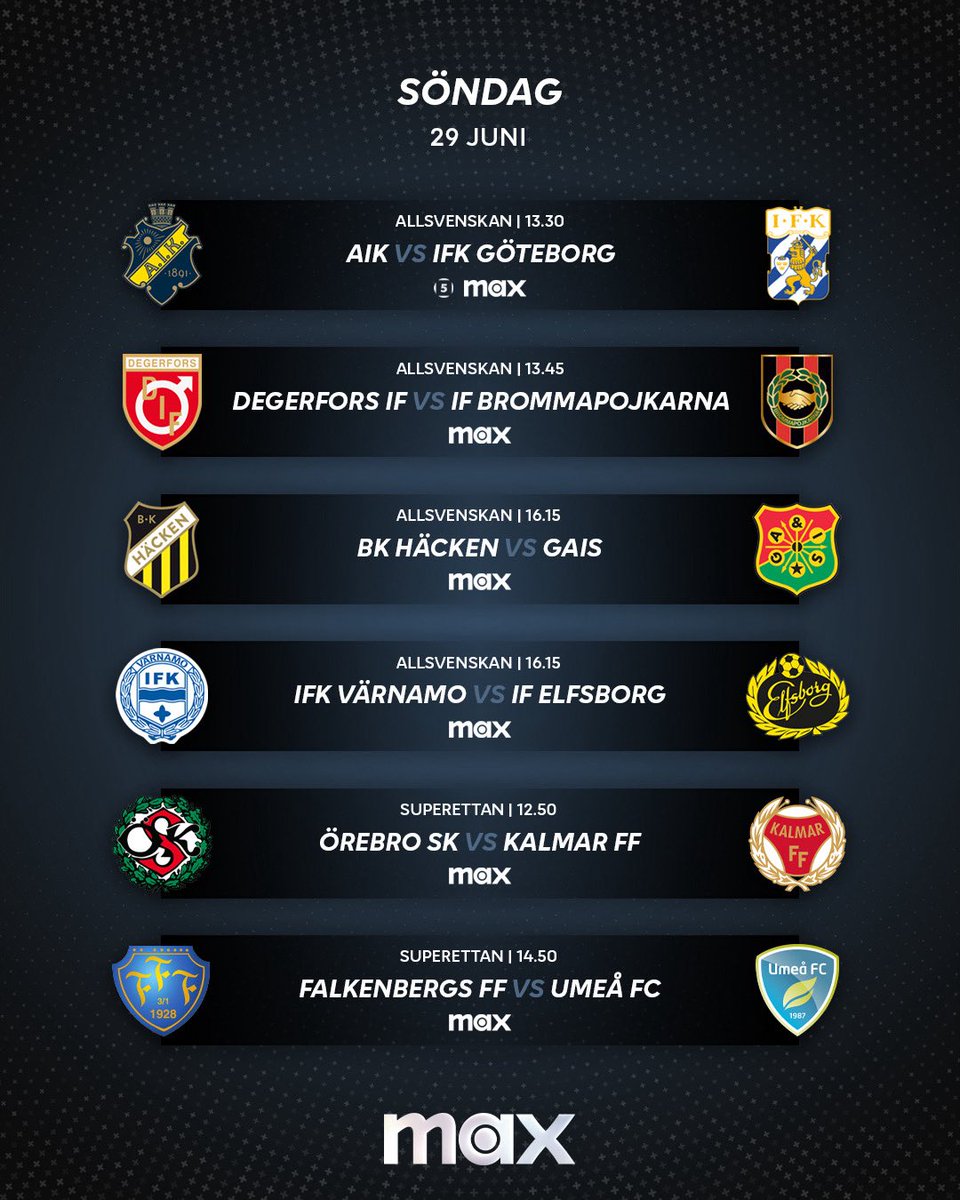 AIK 🆚 IFK Göteborg
———
Idag 13.30 på Kanal 5 och Max.

Studio tillsammans med Karin Frick, Alexander Axén och Nordin Gerzic
Kommentator: Jonas Dahlquist
Expert: Johan Arneng
Reporter: Camilla Nordlund

📲 Se alla matcher från Allsvenskan och Superettan på Max.