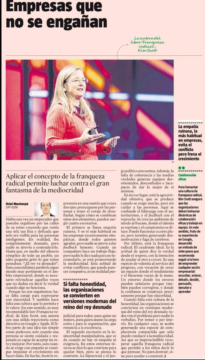 Aniceto Ramírez 🇪🇺 (@anicetoramirez) on Twitter photo Empreses que no se engañen.
"Solo cuando una persona se siente cuidada y respetada es capaz de aceptar un reto y mejorar. Por tanto, solo cuando se exige con empatía, se consigue impulsar el crecimiento sin hacer daño". <a href="/oriolmv/">Oriol Montanyà</a> <a href="/LaVanguardia/">La Vanguardia</a>
#Empresa #Liderazgo #RRHH #Franqueza Empreses que no se engañen.
"Solo cuando una persona se siente cuidada y respetada es capaz de aceptar un reto y mejorar. Por tanto, solo cuando se exige con empatía, se consigue impulsar el crecimiento sin hacer daño". <a href="/oriolmv/">Oriol Montanyà</a> <a href="/LaVanguardia/">La Vanguardia</a>
#Empresa #Liderazgo #RRHH #Franqueza