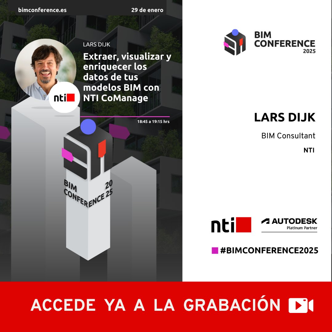 🎥 Grabación disponible:

Extraer, visualizar y enriquecer los datos de tus modelos BIM con NTI CoManage
Lars Dijk (NTI) presenta esta solución en la BIM Conference 2025.
👉 f.mtr.cool/dkxsxfdyza
#BIMConference #Autodesk #BIM #NTICoManage #NTISpain #NTIGroup