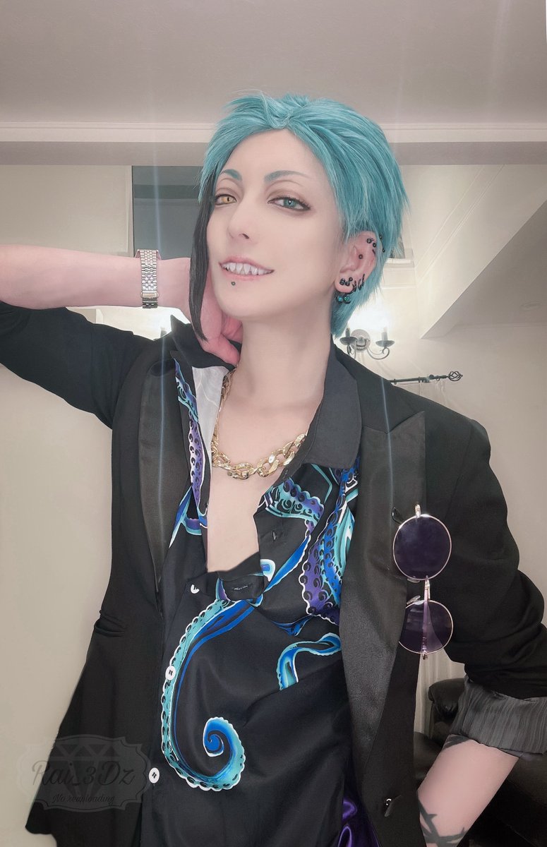 Rai_3Dz's tweet photo. twst 🫧cosplay
⚠︎捏造衣装⚠︎Pierce⚠︎tattoo⚠︎
Floyd 🦈

昨夜は配信にお付き合い頂き
ありがとうございました✨
治安悪🦈くんでした♡ https://t.co/3AMGGeTRXo
