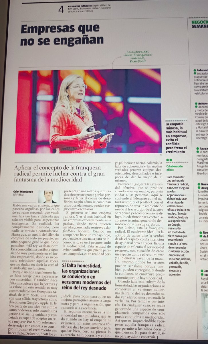 Diego Ruiz Moreno (@diegodron) on Twitter photo Oriol Montanyà nos presenta el libro Franqueza radical, de Kim Scott, en su artículo dominical titulado Empresas que no se engañan, publicado en La Vanguardia.
<a href="/oriolmv/">Oriol Montanyà</a>
<a href="/LaVanguardia/">La Vanguardia</a>
<a href="/ed_peninsula/">Ediciones Península</a>
<a href="/Planetadelibros/">PlanetadeLibros</a> Oriol Montanyà nos presenta el libro Franqueza radical, de Kim Scott, en su artículo dominical titulado Empresas que no se engañan, publicado en La Vanguardia.
<a href="/oriolmv/">Oriol Montanyà</a>
<a href="/LaVanguardia/">La Vanguardia</a>
<a href="/ed_peninsula/">Ediciones Península</a>
<a href="/Planetadelibros/">PlanetadeLibros</a>