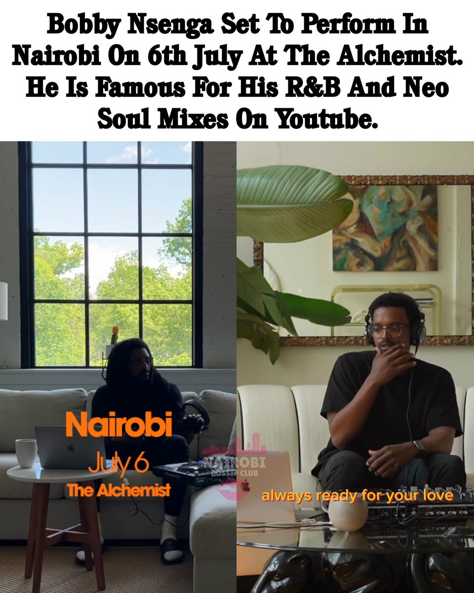NairobiGossips's tweet image. Bobby Nsenga Live in Nairobi, Kenya July 6 at The Alchemist
R&amp;amp;B and neo-soul star Bobby Nsenga brings his smooth YouTube mixes to The Alchemist Nairobi this Saturday July 6
🎟️ Tickets: bobbynsenga.hustlesasa.shop
