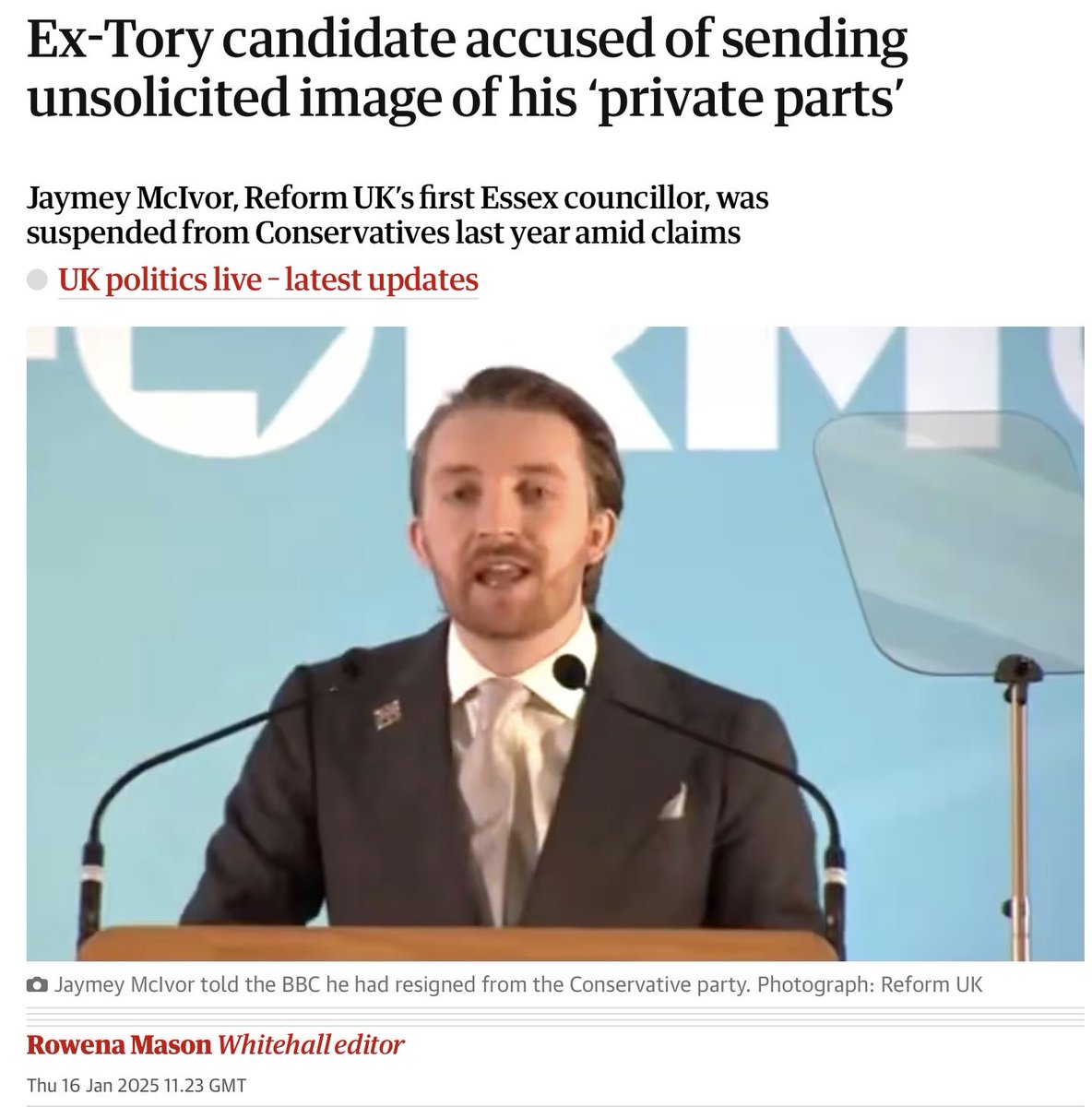 He’s just been interviewed on TV but thankfully he kept his private parts in his pants. It’s the latest Reform policy. 

theguardian.com/politics/2025/…