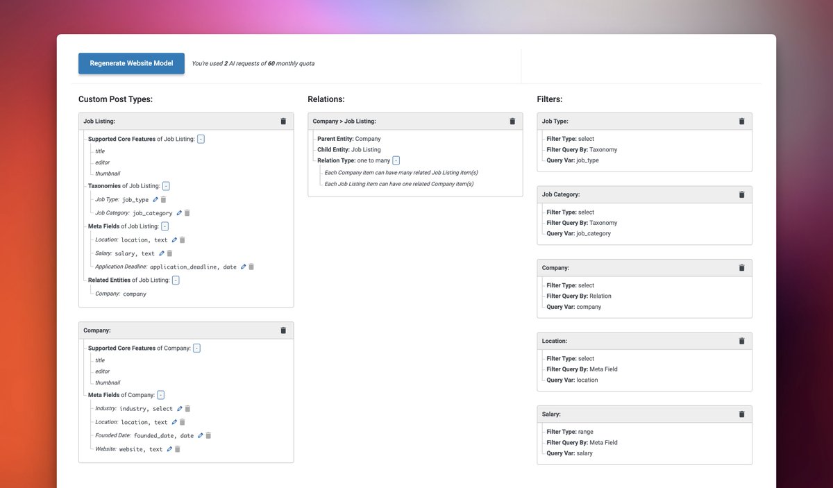 WPTutz's tweet image. Fair play, the @MRcrocoblock AI website builder functions in JetEngine are pretty impressive and a superb way of getting started with more complex database structures FAST! 🔥