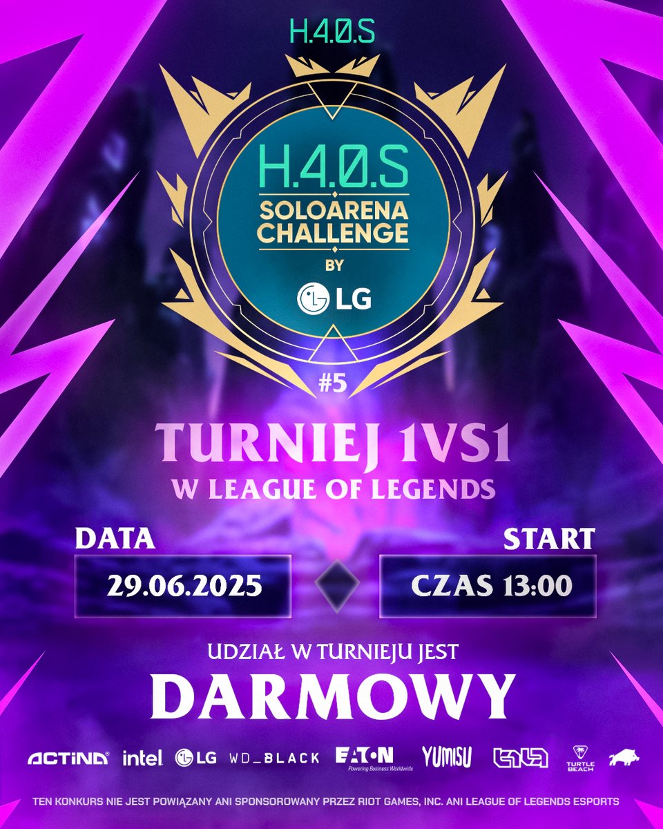Pamiętajcie turniej H.4.0.S SOLOARENA CHALLENGE By LG startuje o 13:00!

 Zapisywać można się jeszcze na miejscu w lokalu!