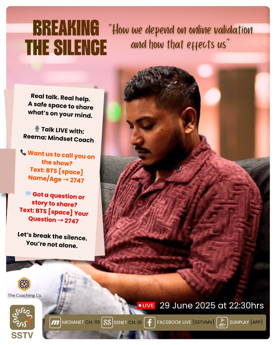"How we depend on online validation and How that effects us"
Breaking the Silence, tonight at 22:30hrs only on SSTV.
#sstv #sstvmv #sstvbreakingthesilence #sstvbts
