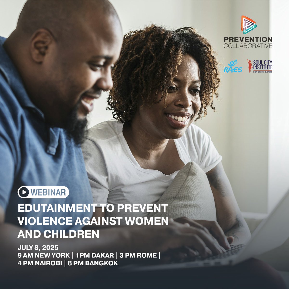 Join this webinar with @Prevention Collaborative, RAES and Soul City to discover the potential of #edutainment to prevent violence against women and children.

📆 8 July 2025
⏰ 9 AM New York | 1 PM Dakar | 4 PM Nairobi | 8 PM Bangkok
Hear directly from violence prevention and