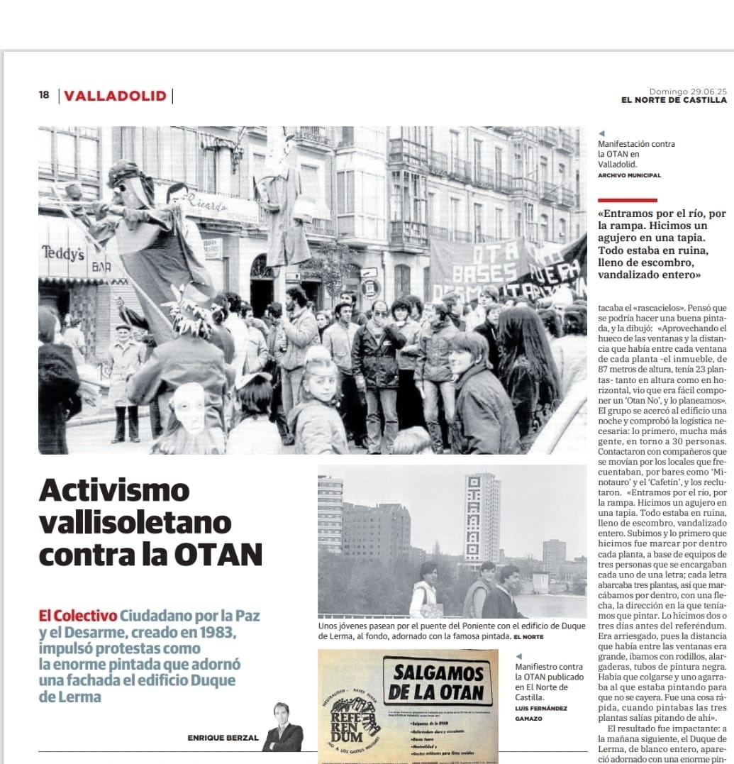 Pintaron "OTAN No" en el famoso "rascacielos" de Valladolid, entre otras acciones. Hoy, en <a href="/nortecastilla/">El Norte de Castilla</a>