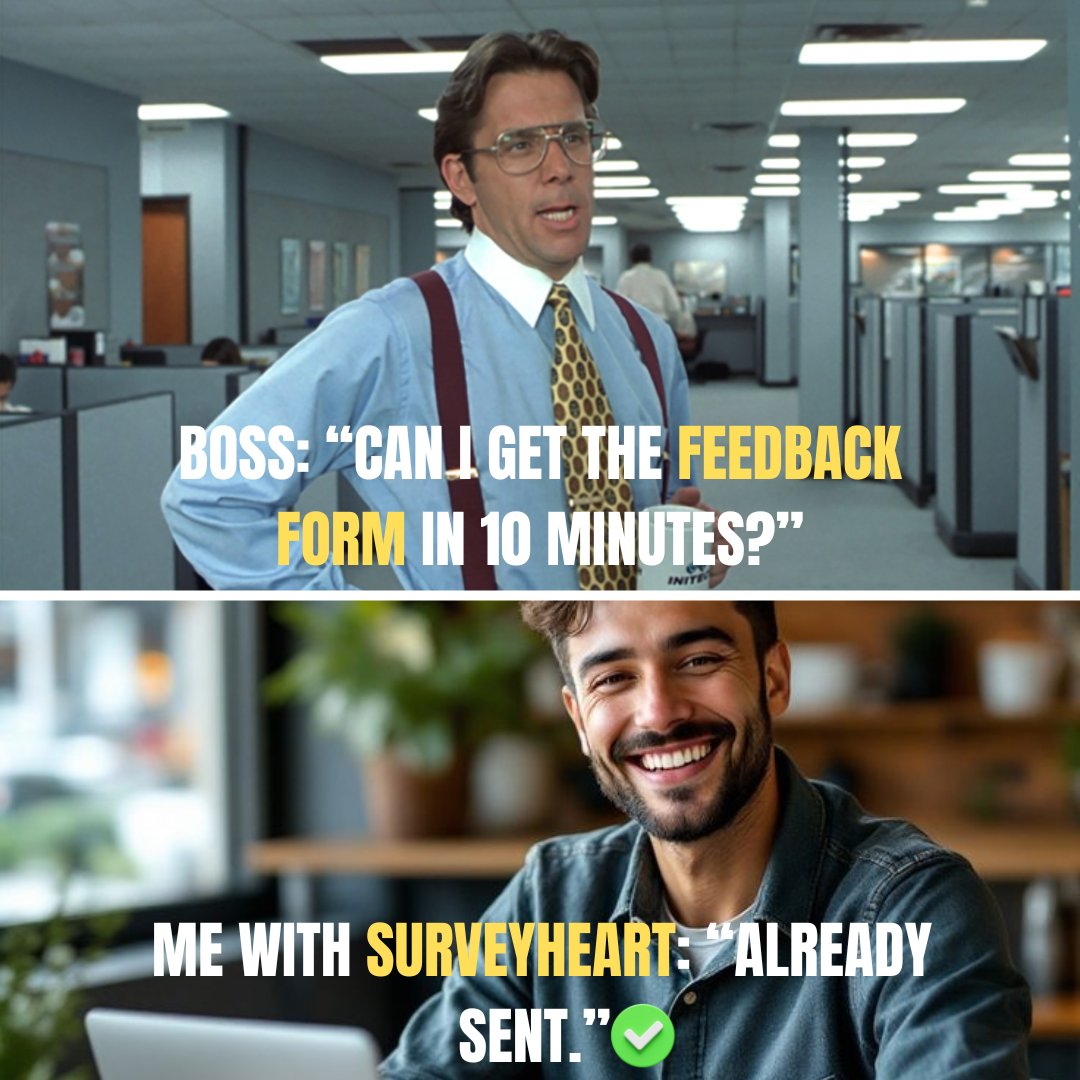 surveyheartapp's tweet image. Create forms in minutes — not hours.
With SurveyHeart, you're always one step ahead.
#surveyheart #FormBuilder #formsapp #onlineforms #onlinequizzes #onilneformcreationtool #SurveyHeart #FormBuilder #MemeMarketing #WorkHacks #ProductivityTools #QuickSurvey #MadeEasy #MobileFirst