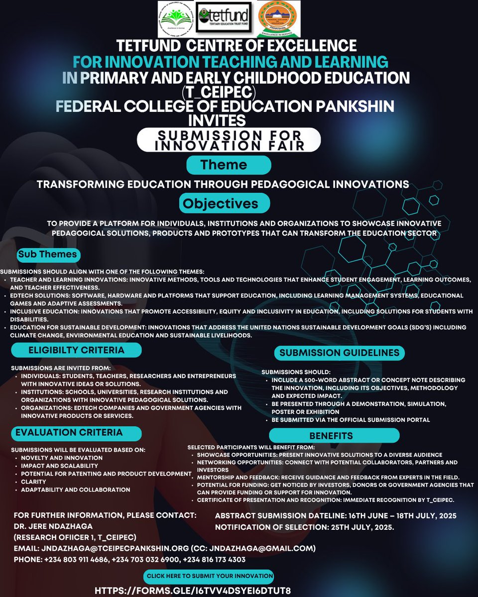 📢📢 INNOVATION INNOVATION INNOVATION💡💡

THEME: Transforming Education through Pedagogical Innovations

CLICK HERE TO SUBMIT YOUR INNOVATION

forms.gle/i6TVV4dsyEi6dt…

Naira /Wanni / WHAT A GOAL / Reece James / Asherkine / Benfica / Delap / Anoma / Becky  / Sanchez/#AAM2025
