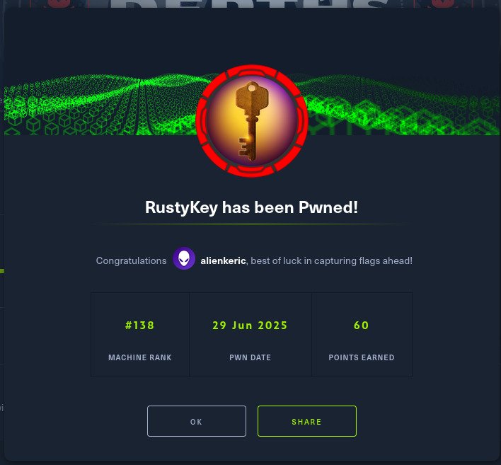 Done with #Rustykey, good work by <a href="/EmSec0/">EmSec 👾</a> , it was a nice machine alot of troubleshooting in and out, going back to school stuffs now. Ggs to <a href="/tahaafarooq/">Tahaa Farooq</a> <a href="/nicl4ssic/">nich0laus 🎭</a> <a href="/hashghost21/">hashghost</a>