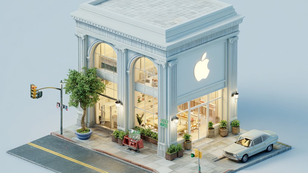 ZK検証サービスを表すAppleストアの3Dイラスト