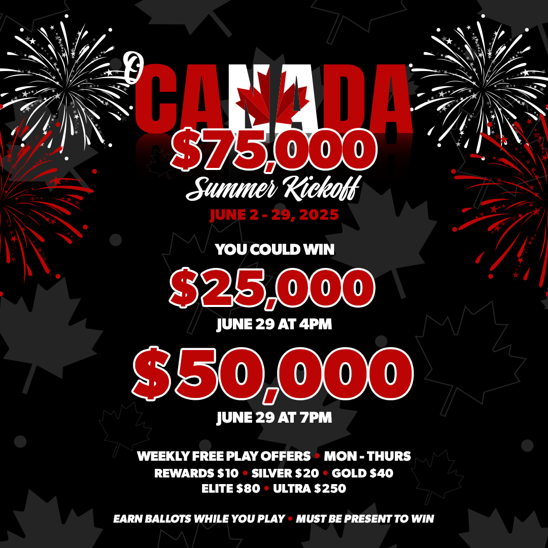 CasinoRamaLive's tweet image. 💰 O CANADA $75,000 SUMMER KICKOFF DRAW DAY! 💰
Don't miss the cash draws at 4pm and 7pm today, must be present to win. 

Reward Life with My Club Rewards, only at Gateway Casinos!
#RewardLife #MyClubRewards 
19+ | PlaySmart