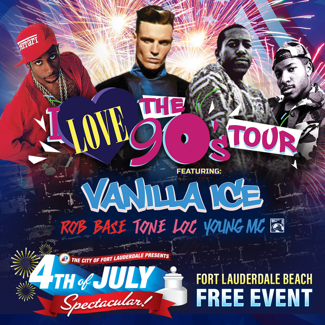 Our 4th of July Spectacular just got even hotter! 🔥We're bringing the @ilovethe90stour featuring the legendary @robbasemusic! 🎤 Get ready to dance to iconic hits like "It Takes Two” &amp; “Joy and Pain." For more information, visit parks.fortlauderdale.gov/july4. 

#WeAreFTL @ftlcitynews