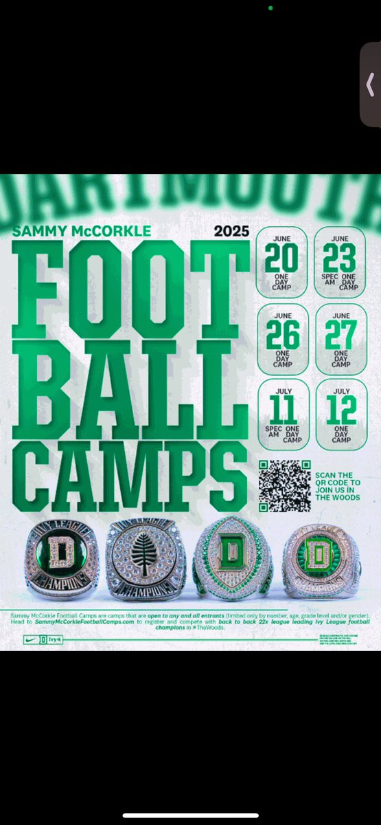 Thank you Coach @coachchirishodea and <a href="/DartmouthFTBL/">Dartmouth Football</a> for the camp invite🙌