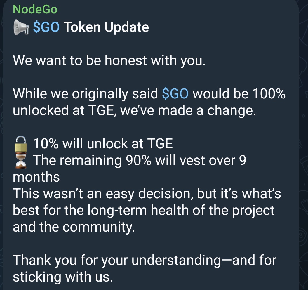 NTV_Airdrop's tweet photo. Dừng Mindshare @elympics_ai
@openledgerHQ @JoinSapien @RelayProtocol @KaitoAI @monstersdotfun ,.. một chút 🤫
Qua hỏi thăm #NodeGoAI việc airdrop sắp tới đi .
Mở khoá $GO 10% ban đầu và mở khoá 90% còn lại trong 9 tháng .
$GO sẽ niêm yết trên LBank Exchange , MEXC .https://t.co/2xnV1ZxvZe