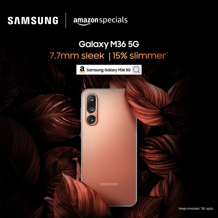 Blinkora152374's tweet photo. Sleek just got sleeker! ⚡️
The all-new #SamsungGalaxyM36 5G is just 7.7mm thin — 15% slimmer, 100% premium.
Launching July 12 at just ₹16,499!
#LoveForMonster #MonsterAIcon
@SamsungIndia @amazonIN https://t.co/pDufjBk4SK