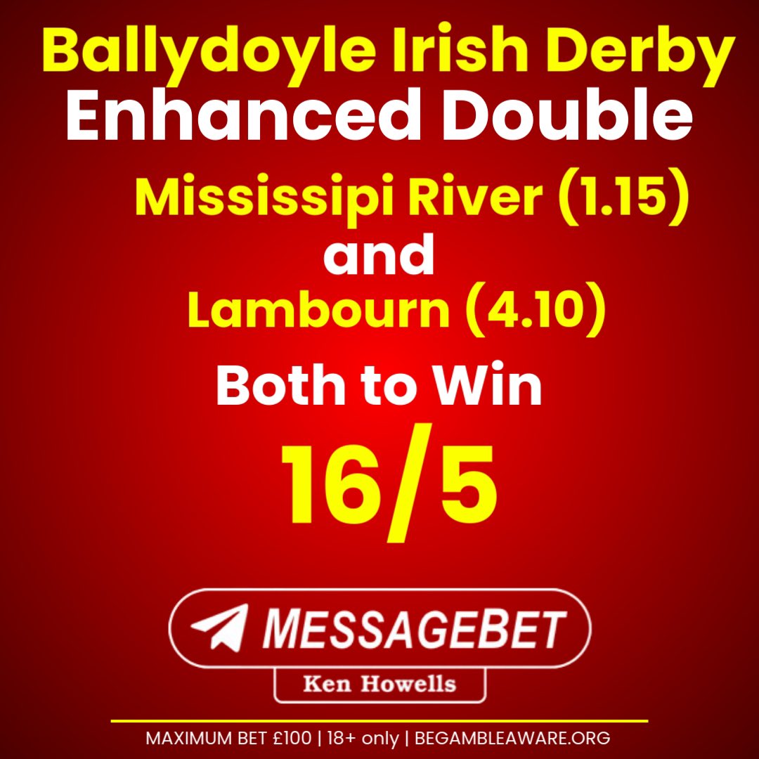 KenHowells_'s tweet photo. 🇮🇪 Curragh ENHANCED DOUBLE! 🇮🇪 Mississippi River &amp; Lambourn
BOTH TO WIN @ 16/5🏇✨
✅ Max stake £100
✅ New &amp; eligible customers
✅ 18+ only
⚠️ Gamble responsibly – https://t.co/JDRJyBiGnQ

🎯 Bet now: https://t.co/0ERzt36uMQ
#RacingBoost | #Curragh | #BeGambleAware https://t.co/DCQKtwwC6C