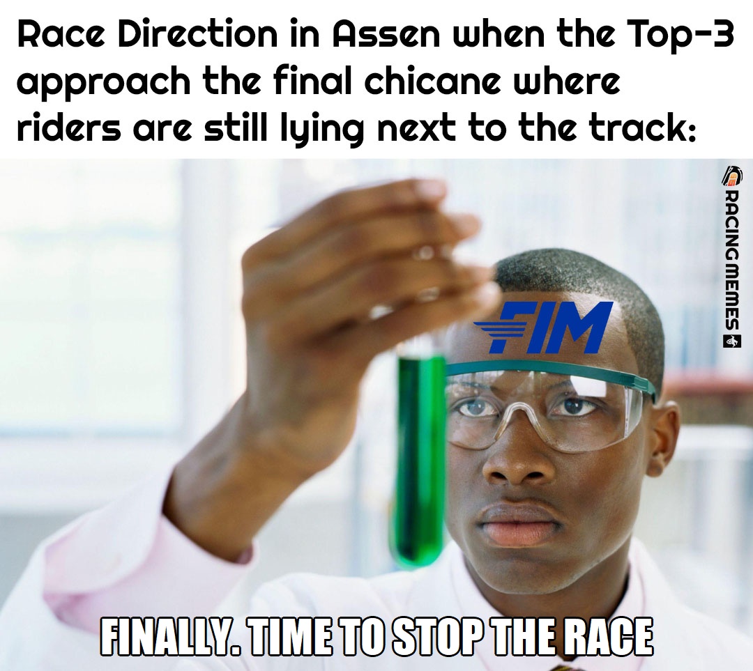 racingmemes56's tweet photo. #DutchGP Moto3: Victory for José Antonio Rueda.
The race gets stopped way too late after a horrible crash at the final chicane
#Assen2025
#MotoGP2025
#Moto32025
#MotoGP
#Moto3
@FIM_live
@ttcircuitassen
@MotoGP
#RaceDirection
#RacingMemes
#RacingMemes56 https://t.co/z68yCi5rgO