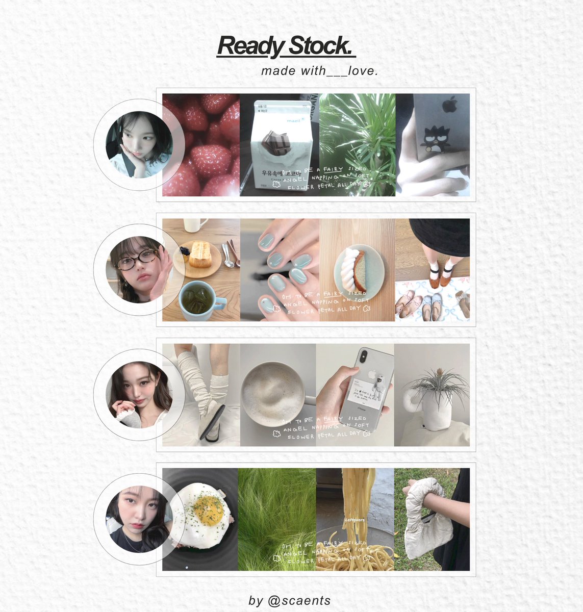 scaents's tweet image. hai… help repost? thank you. ✋🏻

aku ada layout moodboard ready stock (scroll for more) dengan harga 5000 each bisa dijemput sekarang via dm! get ava png only. 🥗🪿

#zonauang