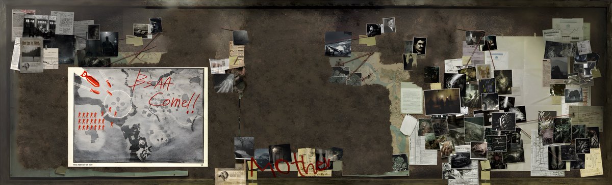 AW246x's tweet photo. A closer look at Heisenberg’s Conspiracy Board here’s what I noticed: 
#ResidentEvil #REBHFun https://t.co/ILfXRAwut9