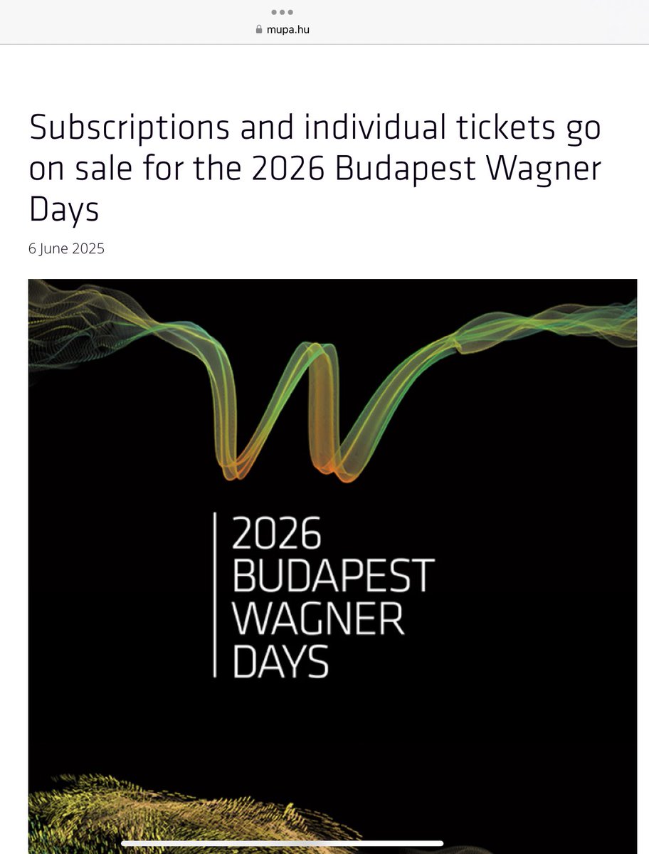 Gkbalaton's tweet image. Budapest Wagner-days, tickets are now available for 2026🥳
The Ring and Parsifal, with conductor Ádám Fischer.
Super performances in a beautiful city, I bought my tickets 😊
online system accepts only numbers for postcode, t-office said write any, while corrected
