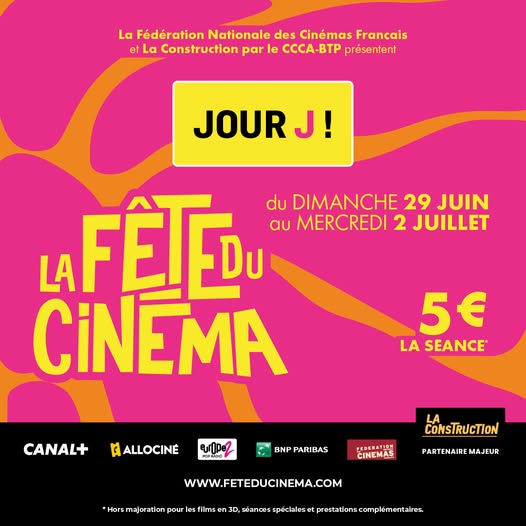 C’EST PARTI POUR LA FÊTE DU CINÉMA ! 📷
Jusqu’au 2 juillet inclus, votre place est à 5€
Que vous soyez team action, comédie, frissons ou chef-d’œuvre d’auteur… il y en a pour tous les goûts 
📷 4 jours pour en prendre plein les yeux 📷
📷 Faites tourner l’info, filez en salle !