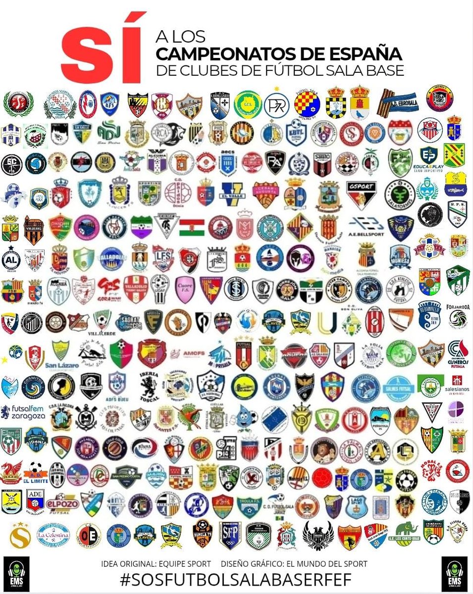 🚩 SÍ A LOS CAMPEONATOS DE ESPAÑA DE CLUBES DE FÚTBOL SALA BASE
🚩 RESPONSABLES: PRESIDENTES TERRITORIALES Y <a href="/rfef/">RFEF</a>

🗣EL FUTSAL NO SE TOCA💪

<a href="/FutSalRFEF/">Futsal RFEF</a>
@fcf_cat @rffm_oficial

#SOSFUTSALBASE
#SICAMPEONATOSDEESPAÑA
#CLUBESBASEFUTSAL
