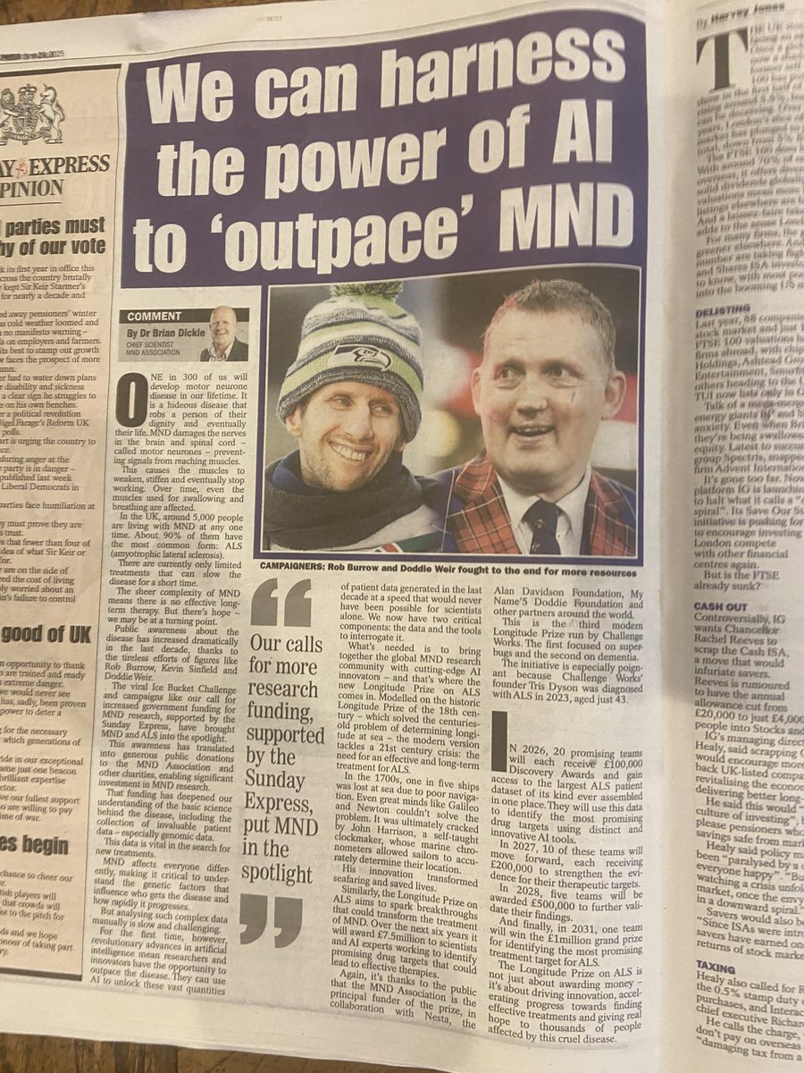 “We can harness the power of AI to ‘outpace’ MND” <a href="/DrBrianDickie/">Brian Dickie</a> in today’s <a href="/Daily_Express/">Daily Express</a> <a href="/mndassoc/">MND Association</a> <a href="/longitude_prize/">Longitude Prize on ALS</a>