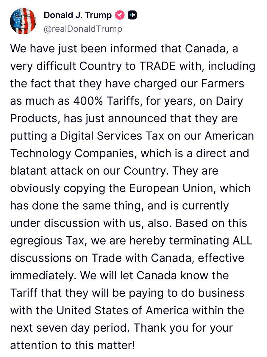 NotAvgLiberal's tweet image. On March 4th,

The asshole behind “Art Of The Deal” placed tariffs on 2 of America’s largest trade partners.

Claiming Canada and Mexico would bend at the knee and meet his demands.

Canada and Mexico told Trump to “Fuck Off” 117 days ago, and have zero intentions to budge.